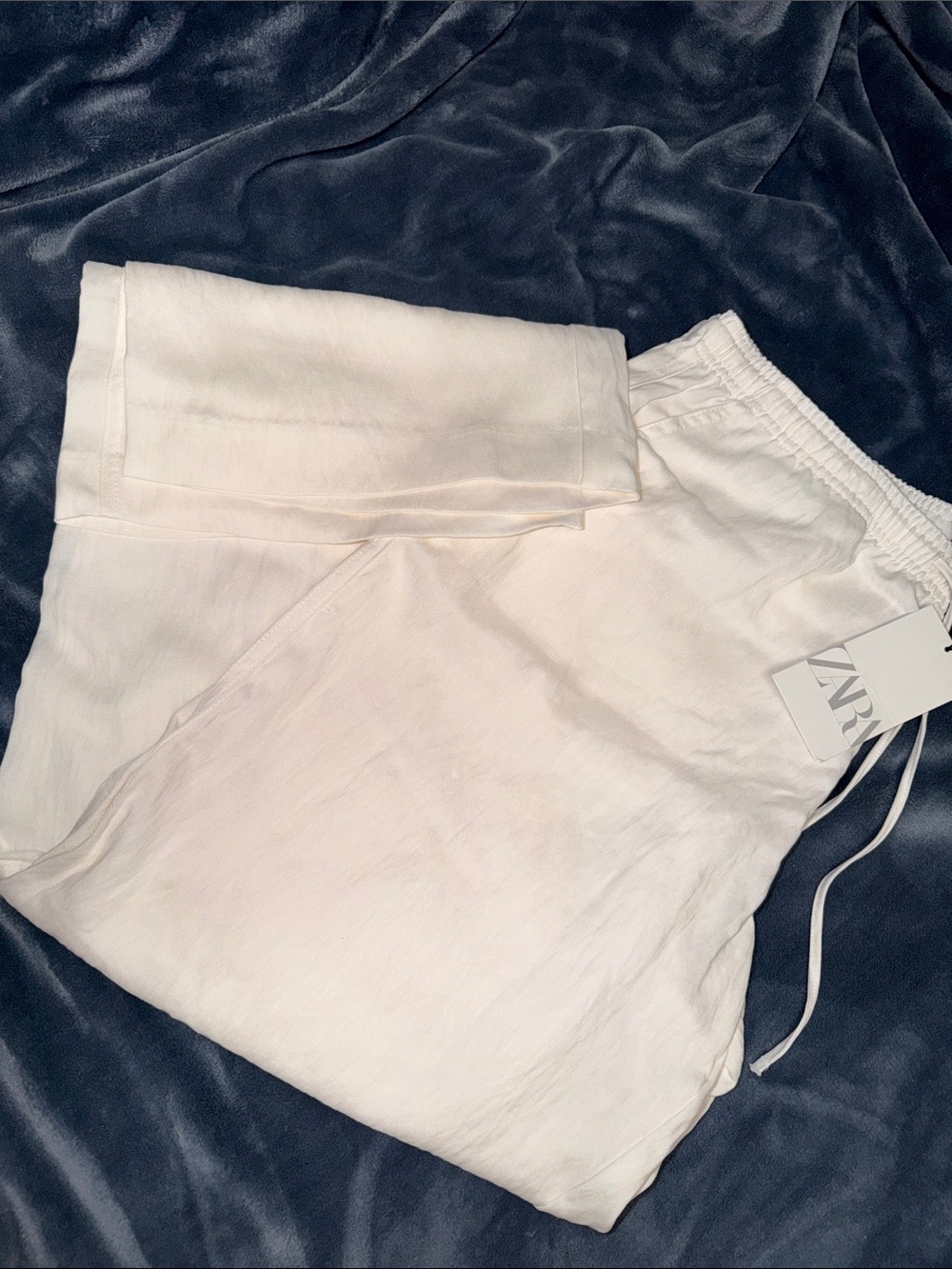 Zara Women’s White Drawstring Linen-Blend Bottoms